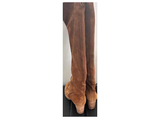 Autre Marque Botas altas de ante marrón con tacón bloque - vista 3