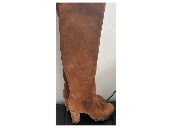 Autre Marque Botas altas de ante marrón con tacón bloque - vista 5
