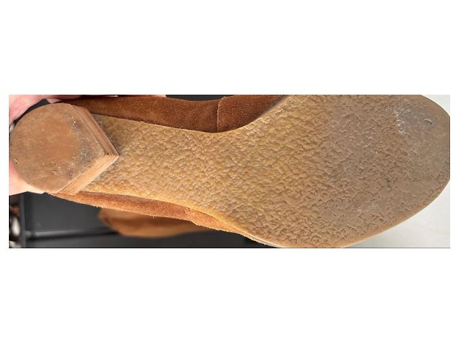 Autre Marque Botas altas de ante marrón con tacón bloque - vista 7