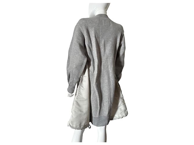 Abito Ibrido Sacai in Cotone Grigio e Nylon - vista 10