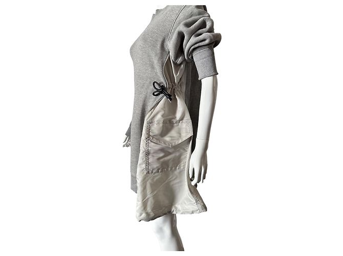 Abito Ibrido Sacai in Cotone Grigio e Nylon - vista 12