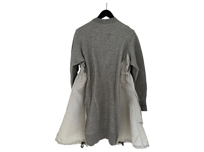 Abito Ibrido Sacai in Cotone Grigio e Nylon - vista 2