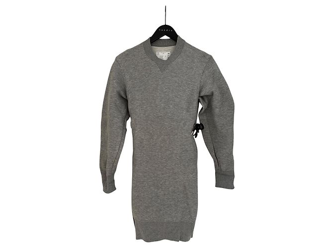 Abito Ibrido Sacai in Cotone Grigio e Nylon - vista 3