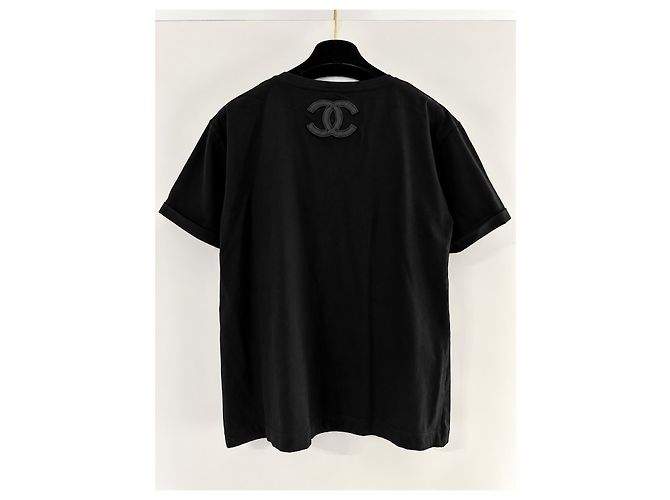Chanel T-shirt in cotone nero con logo CC - vista 2