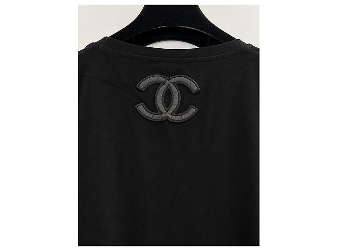 Chanel T-shirt in cotone nero con logo CC - vista 3