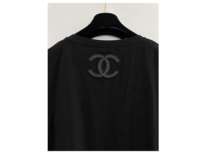 Chanel T-shirt in cotone nero con logo CC - vista 4