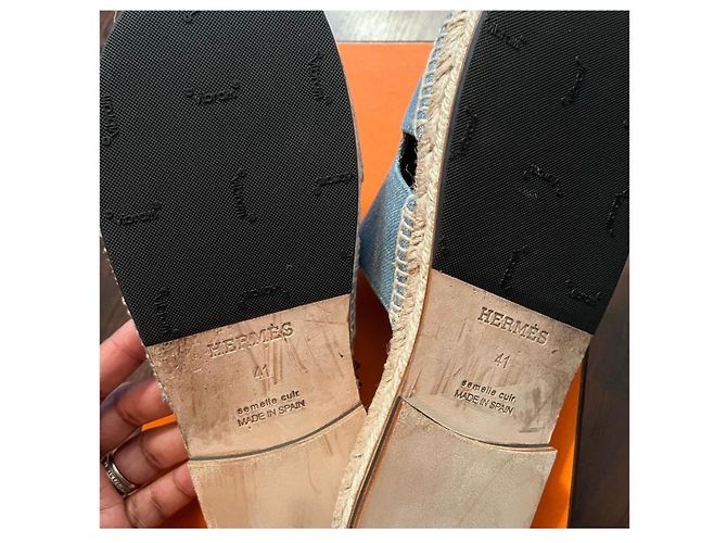 Hermès Ciabatte Espadrilles Denim Blu - vista 5
