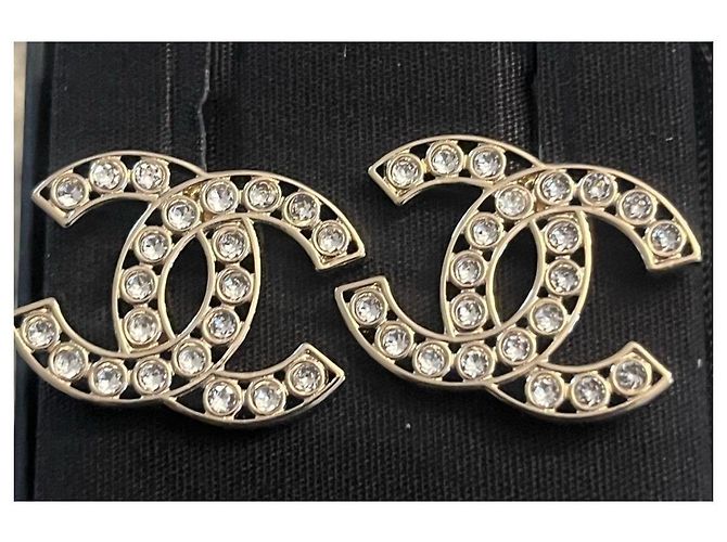 Orecchini Chanel CC Cristalli Metallo Argentato - vista 2