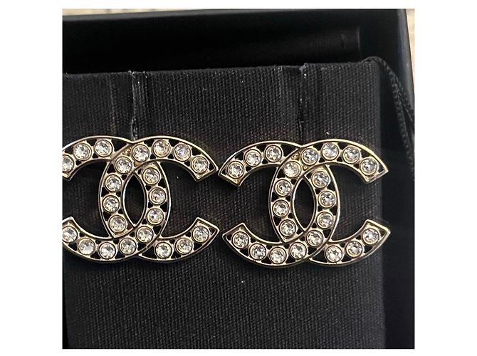 Orecchini Chanel CC Cristalli Metallo Argentato - vista 4