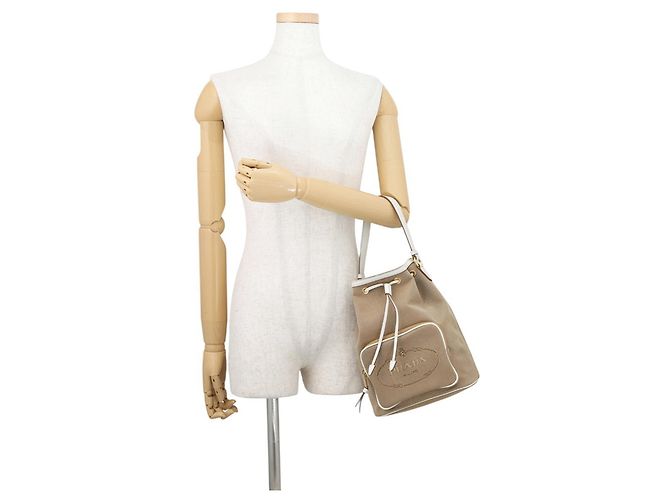 Borsa a mano Prada in tela jacquard e pelle - vista 4