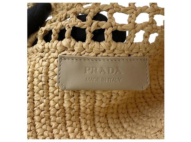 Borsa tote Prada in crochet e rafia nera - vista 11