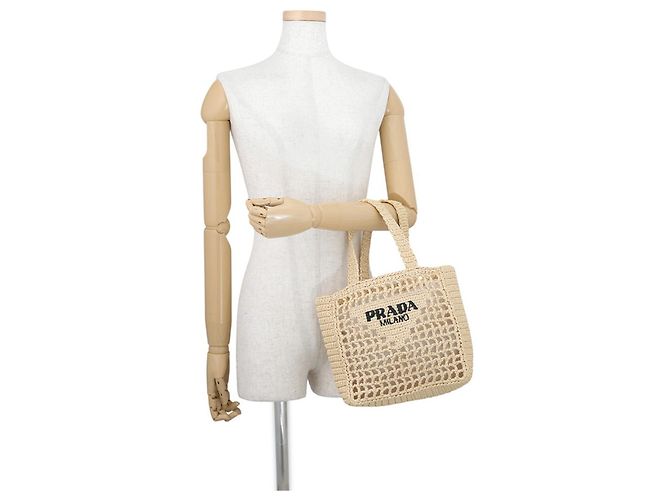 Borsa tote Prada in crochet e rafia nera - vista 4