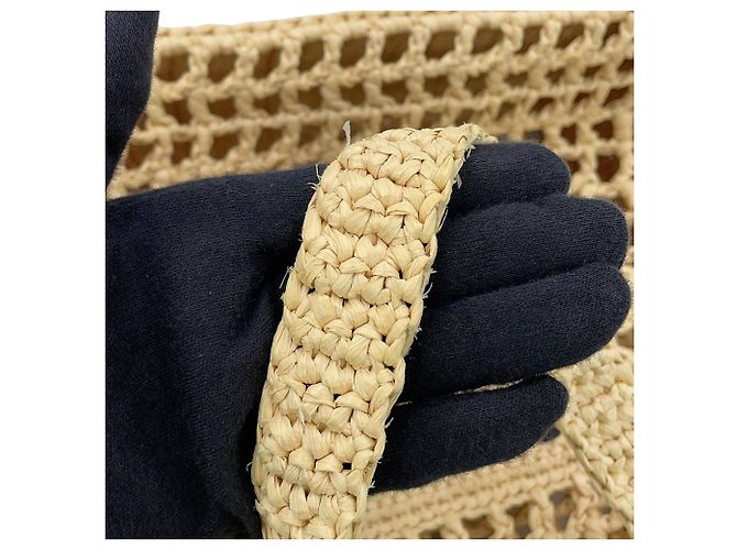 Borsa tote Prada in crochet e rafia nera - vista 9