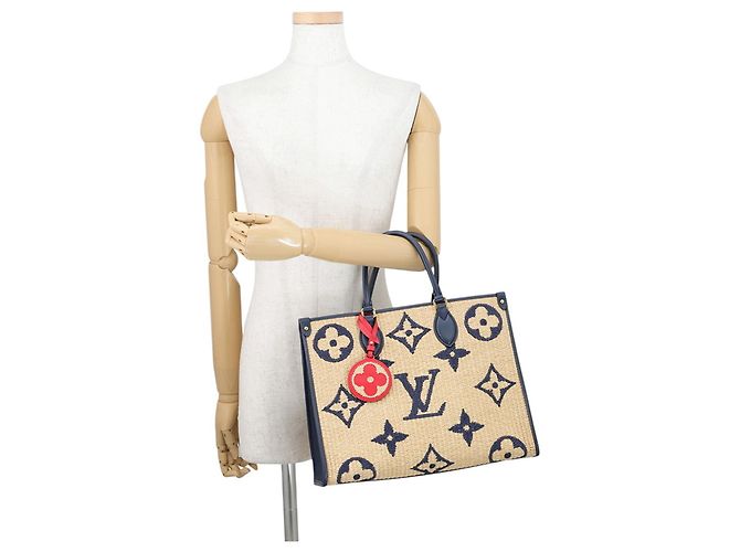 Sac cabas Louis Vuitton Monogram Raffia OnTheGo MM - vue 4
