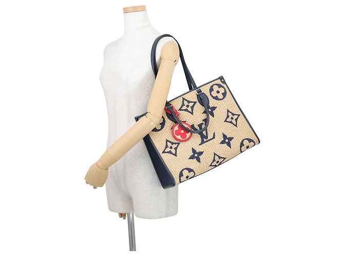 Sac cabas Louis Vuitton Monogram Raffia OnTheGo MM - vue 5