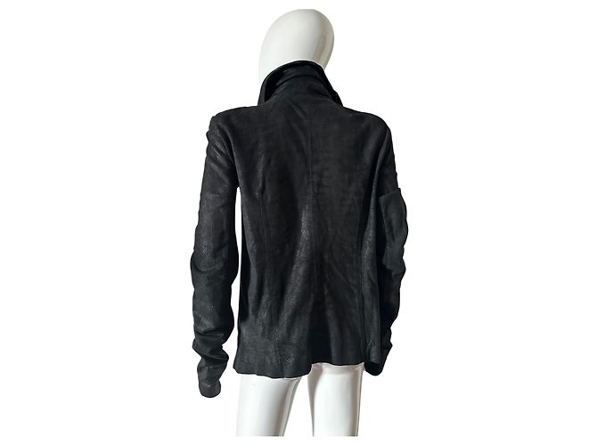 Rick Owens Giacca in Pelle Nera Biker - vista 11