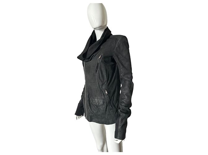 Rick Owens Giacca in Pelle Nera Biker - vista 13