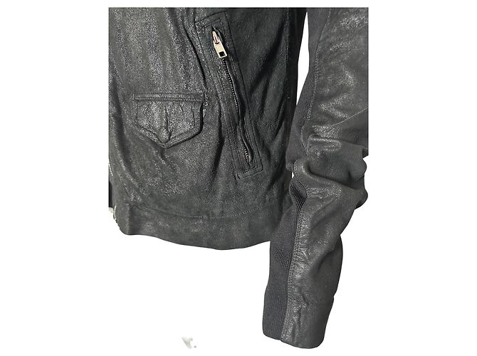 Rick Owens Giacca in Pelle Nera Biker - vista 14
