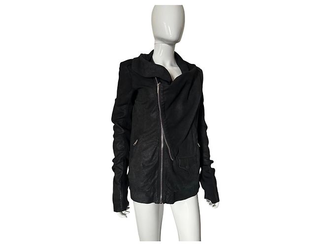 Rick Owens Giacca in Pelle Nera Biker - vista 15