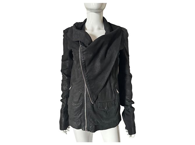 Rick Owens Giacca in Pelle Nera Biker - vista 16