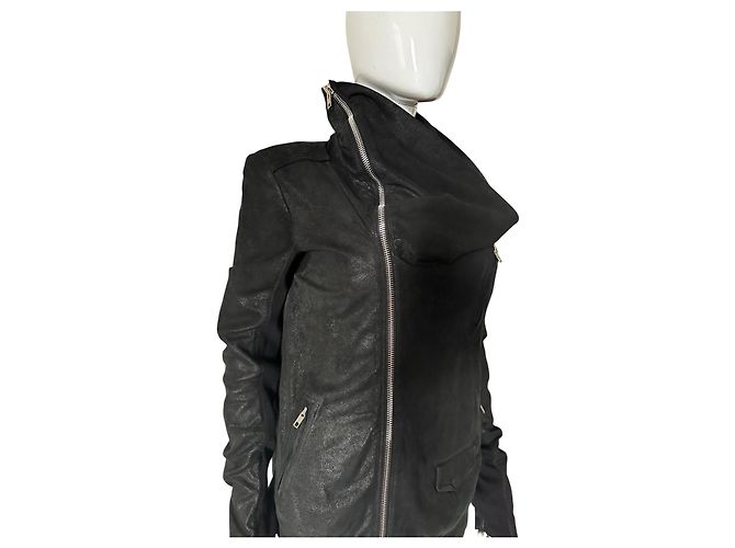 Rick Owens Giacca in Pelle Nera Biker - vista 17