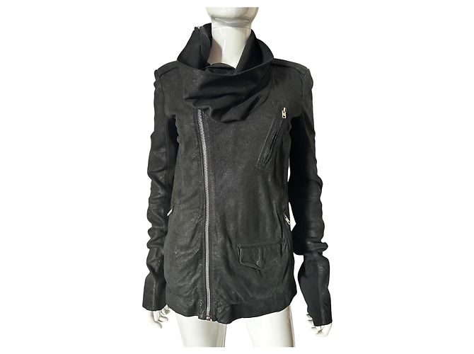 Rick Owens Giacca in Pelle Nera Biker - vista 18