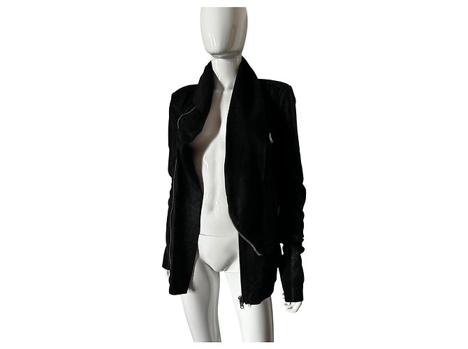 Rick Owens Giacca in Pelle Nera Biker - vista 19
