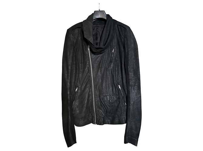 Rick Owens Giacca in Pelle Nera Biker - vista 2