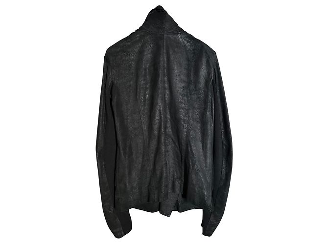 Rick Owens Giacca in Pelle Nera Biker - vista 3