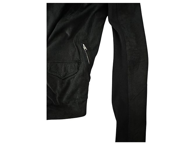 Rick Owens Giacca in Pelle Nera Biker - vista 5