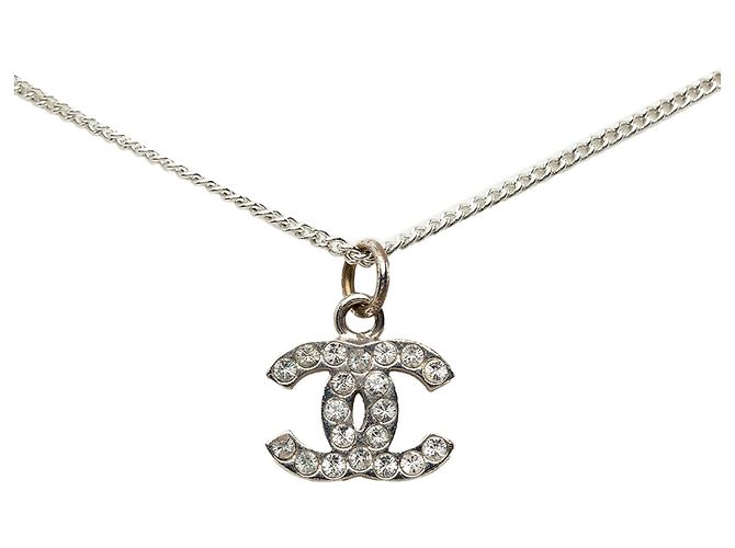 Collana con pendente Chanel CC in ottone e strass argento - vista 2