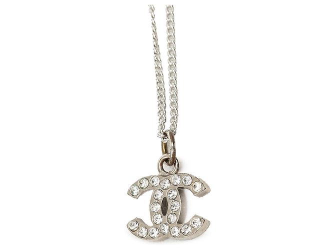Collana con pendente Chanel CC in ottone e strass argento - vista 4