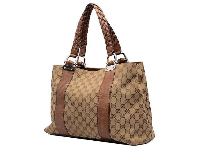 Borsa Tote Gucci Medium GG Canvas Bamboo Libeccio Beige - vista 2