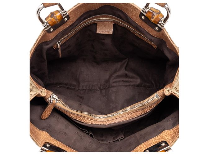 Borsa Tote Gucci Medium GG Canvas Bamboo Libeccio Beige - vista 4