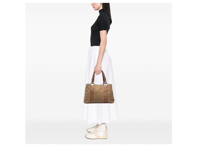 Borsa Tote Gucci Medium GG Canvas Bamboo Libeccio Beige - vista 6