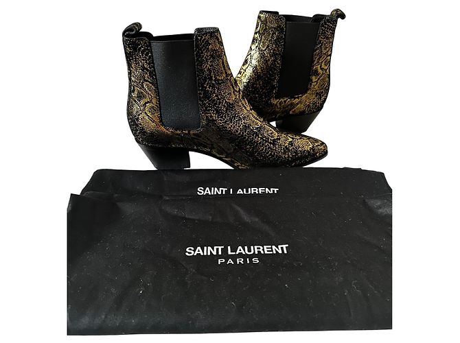 Autre Marque Saint Laurent Rock Chelsea Boots Python-Print Schwarz Gold - Ansicht 10