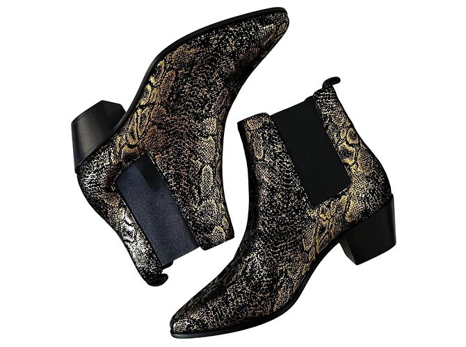 Autre Marque Saint Laurent Rock Chelsea Boots Python-Print Schwarz Gold - Ansicht 7