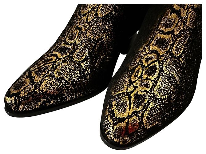 Autre Marque Saint Laurent Rock Chelsea Boots Python-Print Schwarz Gold - Ansicht 8