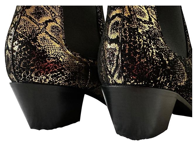 Autre Marque Saint Laurent Rock Chelsea Boots Python-Print Schwarz Gold - Ansicht 9