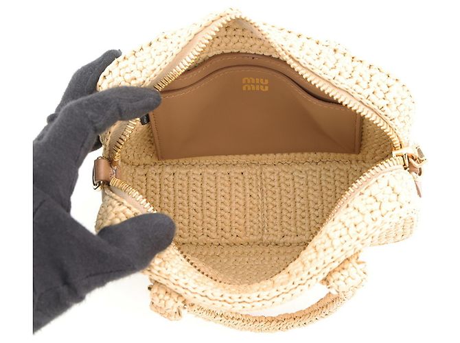 Borsa in rafia crochet Miu Miu Arcadi - vista 6