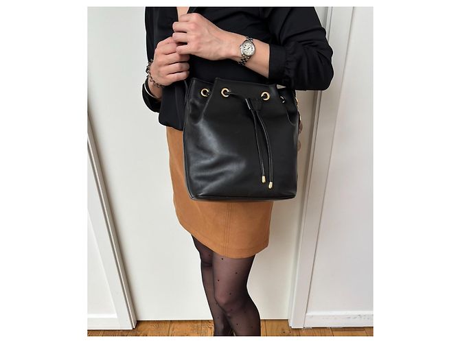 Borsa a secchiello Christian Dior pelle nera fodera Cannage rossa - vista 2