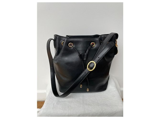 Borsa a secchiello Christian Dior pelle nera fodera Cannage rossa - vista 4