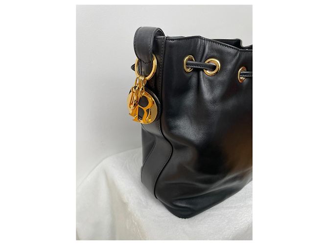 Borsa a secchiello Christian Dior pelle nera fodera Cannage rossa - vista 6