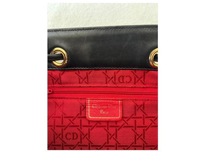 Borsa a secchiello Christian Dior pelle nera fodera Cannage rossa - vista 8