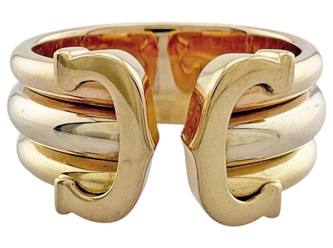 Anello Cartier 2C in oro giallo bianco e rosa - vista 2