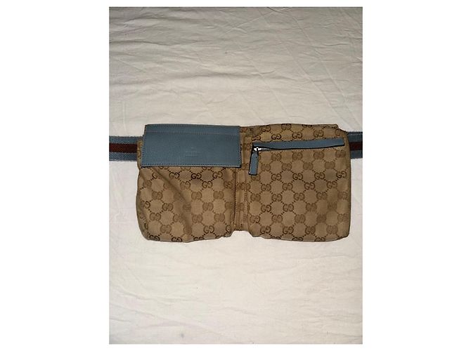 Borsello a vita Gucci GG Supreme Beige e Blu - vista 2