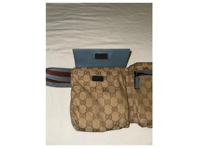 Borsello a vita Gucci GG Supreme Beige e Blu - vista 3