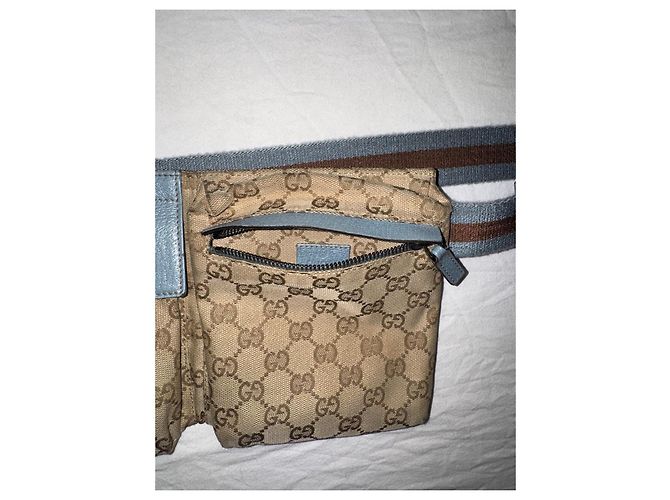 Borsello a vita Gucci GG Supreme Beige e Blu - vista 4