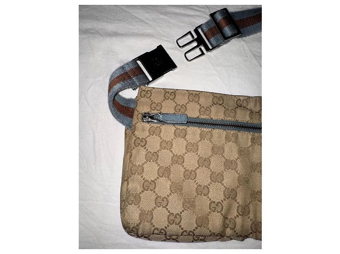 Borsello a vita Gucci GG Supreme Beige e Blu - vista 7