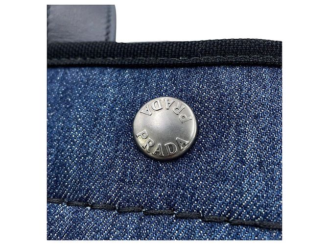 Borsa a mano Prada in denim e pelle nero blu - vista 11